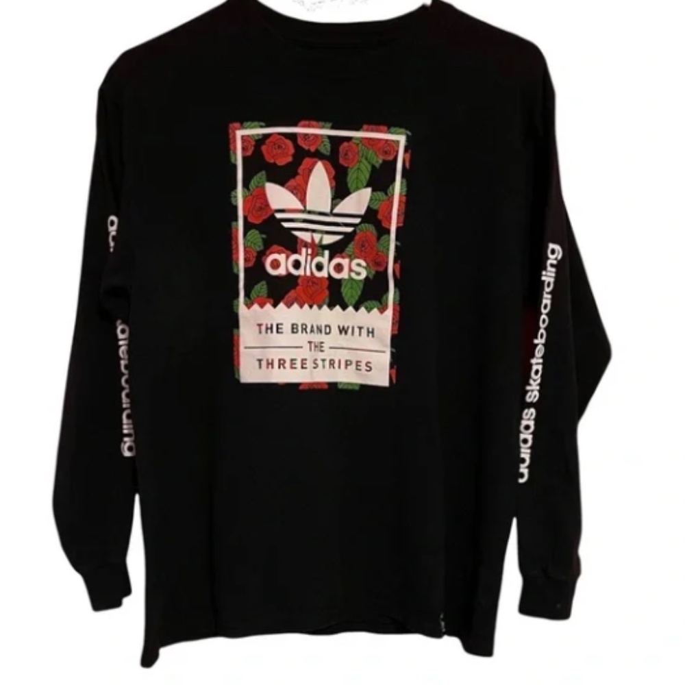 Adidas boys long sleeve black floral adidas skateboarding shirts Sz XL
